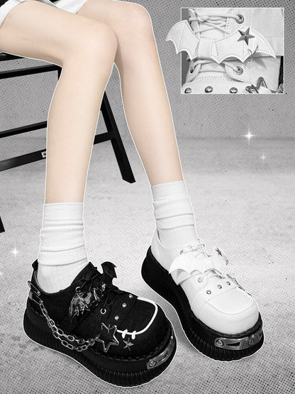 Star-shaped Studs and Chains Gothic Black Bat Wings Platforms Punk Shoes