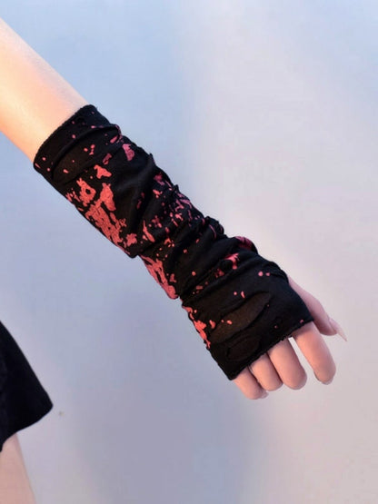 Distressed Holes Black and Red Wasteland Punk Sleeves