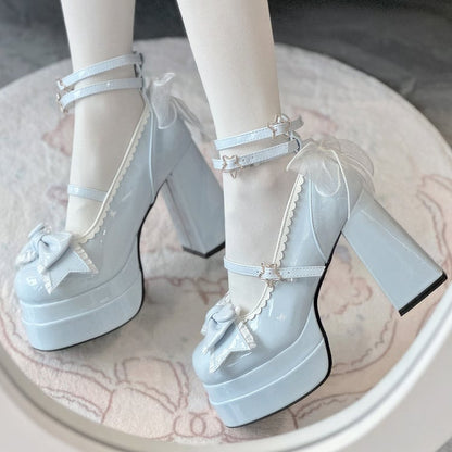 11CM Polished Blue Bow at Top Sweet Lolita Platform High Heels