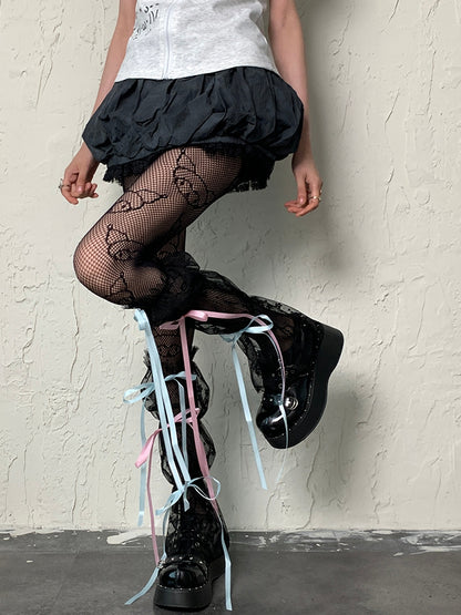 Black Y2K Self-tie Straps Lace Leg Sleeves