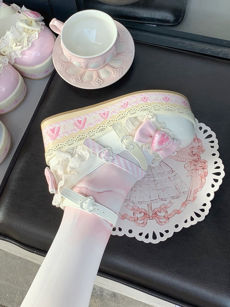 Clearance-Size 36 White Chocolate Strawberry Cake Sweet Lolita Platforms Mary Jane Shoes