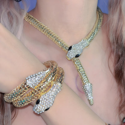 Gold Snake Design Bangle With Necklace Set