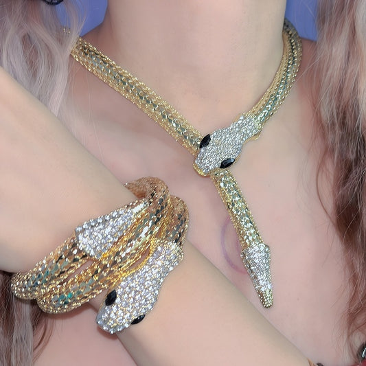 Gold Snake Design Bangle With Necklace Set