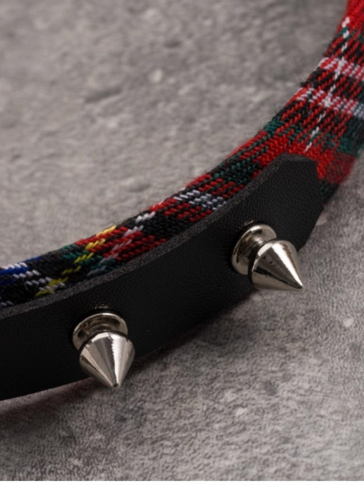 Black And Red Plaid Pattern Heart Buckle With Studs Design KC