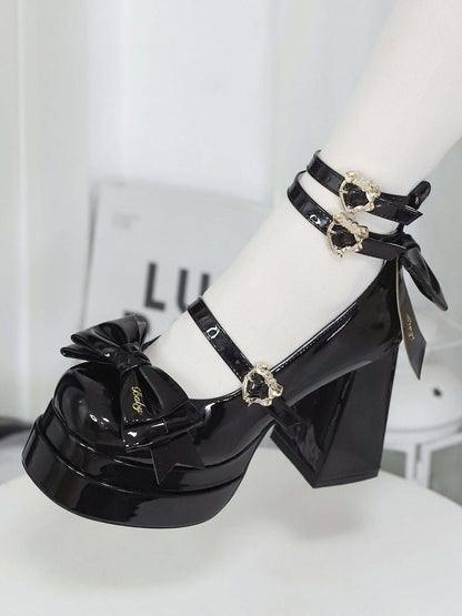 Black Bow Accents High Block Heel Platform High Heels