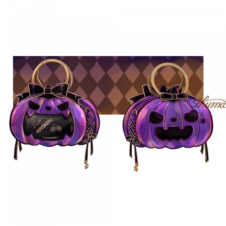 Halloween Purple Pumpkin Ita Tote Bag Lace-up on Both Sides Bowknot at Top