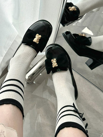 Black Bear Decorated Bow at Top Loafers