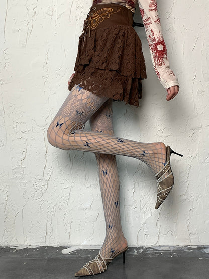 Nude Y2K Butterfly Print Tights