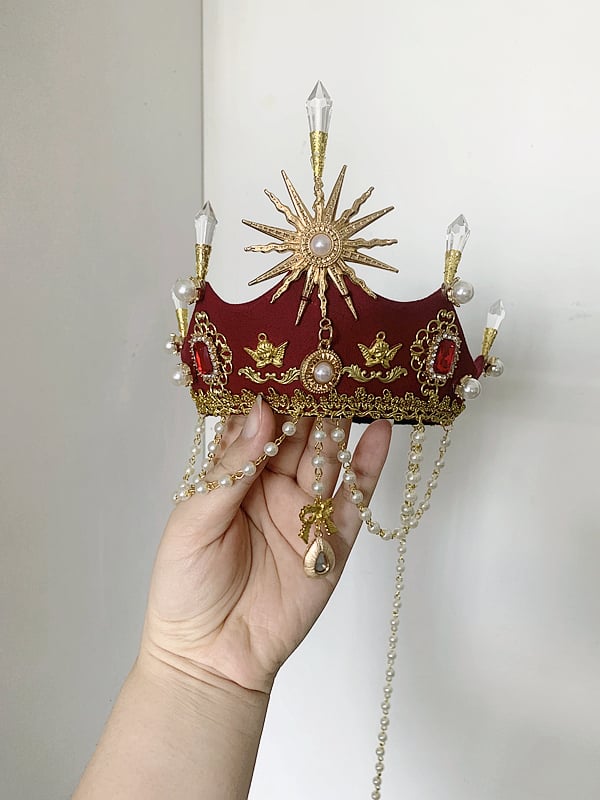 Beads Details Elegant Red Rhinestones Gothic Gorgeous Crown