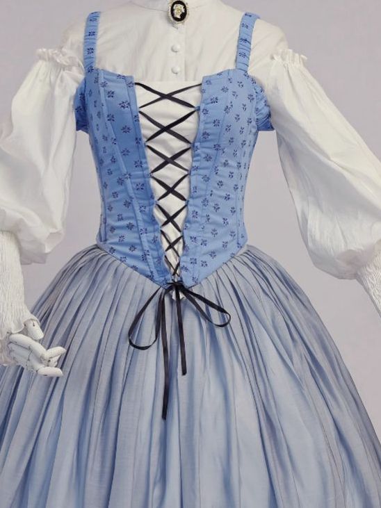 Bavarian Landhaus Historical Costume - Light Blue Boned Corset + Skirt + White Shirt + White Lace Bonnet