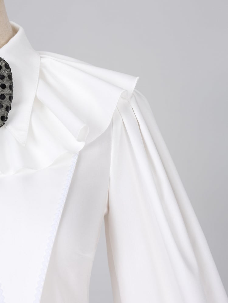 Ouji Fashion Clown Vibes White Shirt with Separate Collar and Polka Dot Bowtie