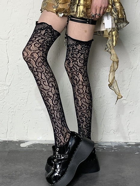 Black Y2K Vine Hollow-out Overknee Stockings