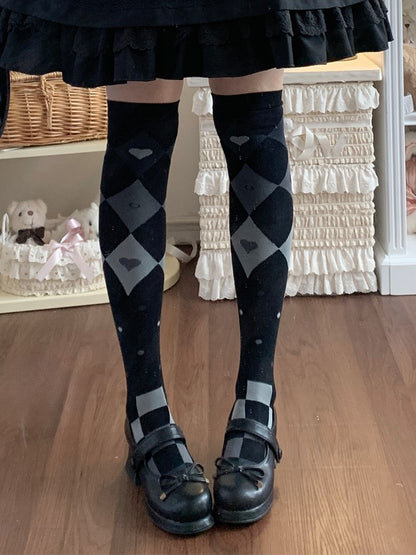 Black/White Diamond Pattern Pastel Goth Lolita Overknee Stockings
