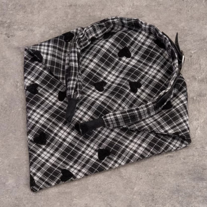 Heart Pattern Gothic Black and White Plaid Triangle Scarf KC