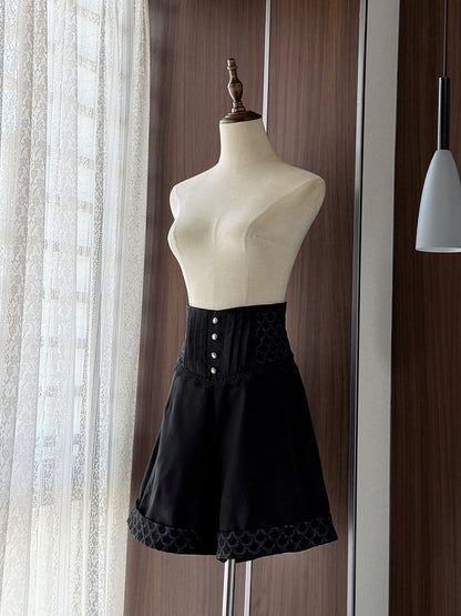 Black Ouji Lolita Boned Corset Belt High Waist Prince Shorts
