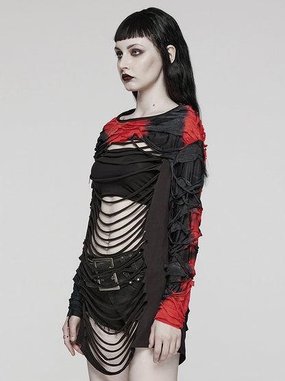 Black and Red Punk Hollow Out T-shirt