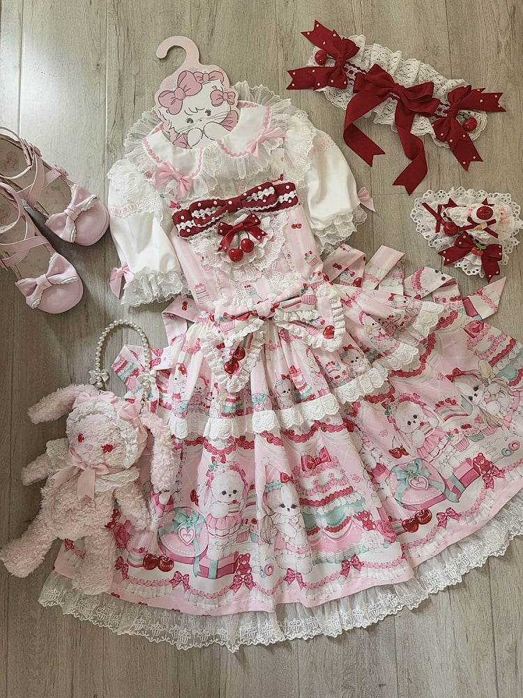 Cherry and Cakes Print Pink Sweet Lolita Dress