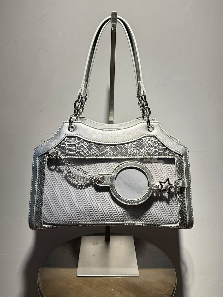 Silver Snake Scale PU Ita Shoulder Bag
