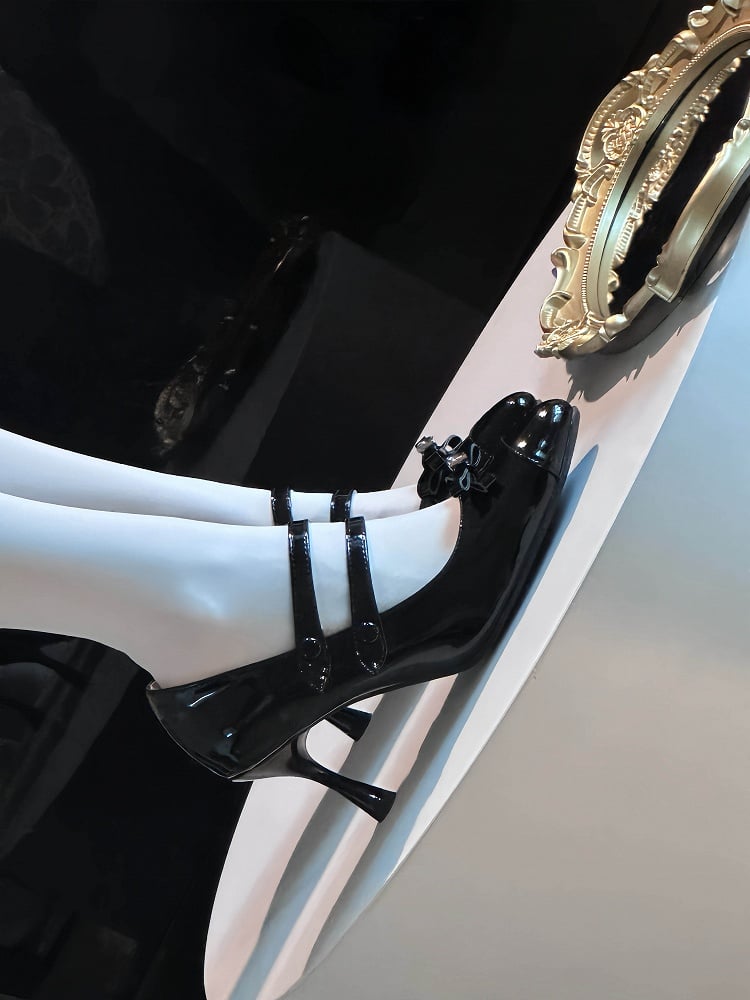 Dark Chocolate Black Bow at Top Sweet Lolita High Heels