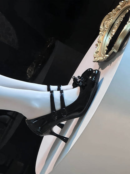 Dark Chocolate Black Bow at Top Sweet Lolita High Heels