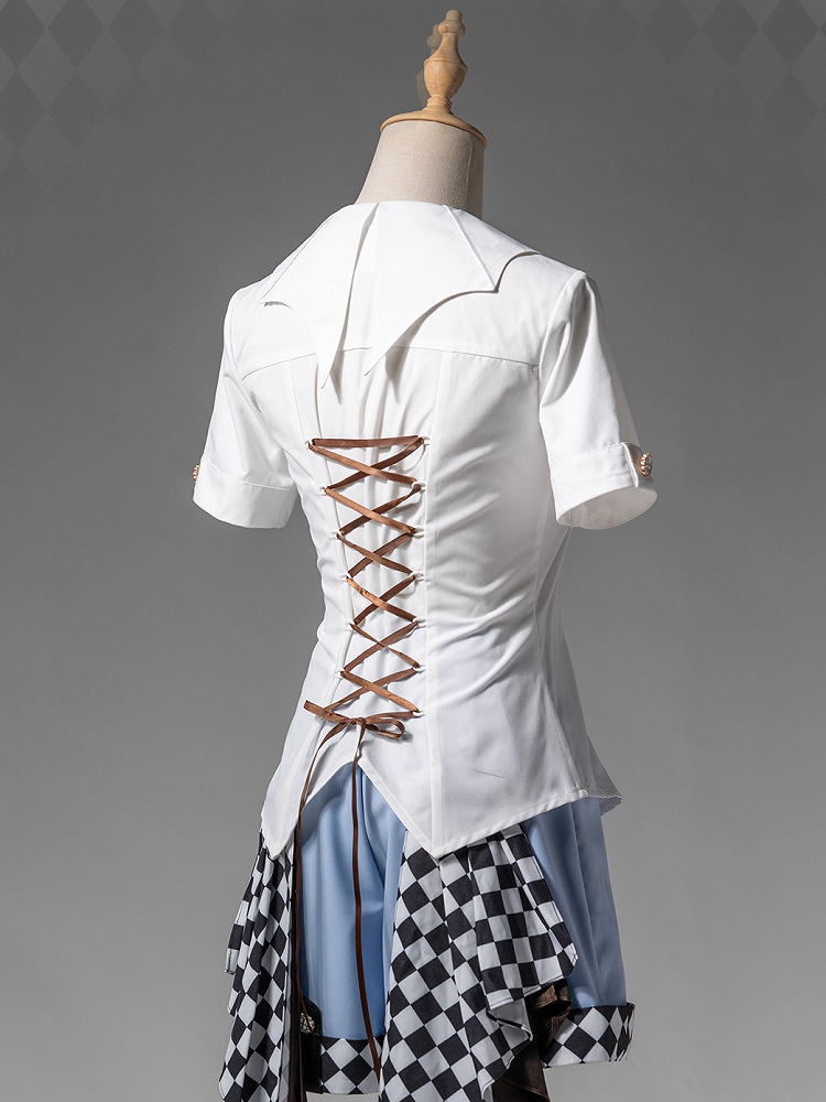 Bat Wing-shaped Collar Lace-up Back White Ouji Lolita Short Sleeves Shirt