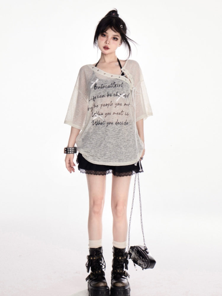 Leopard Pattern Buckle Straps Black Lace Trim Tiered Skirt