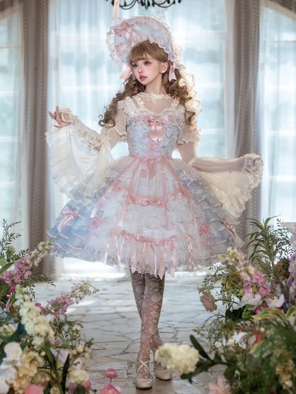 Beige Short Sleeves Blouse with Detachable Bell Sleeves