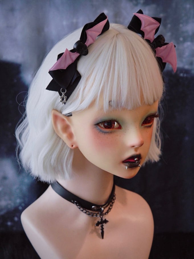 Hexagram Charm Pink Bat Wings Black Gothic Skull Bowknot Hairclips