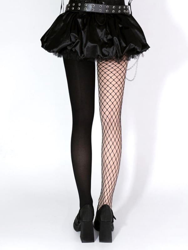 Black Asymmetrical Design Punk Fishnet Tights