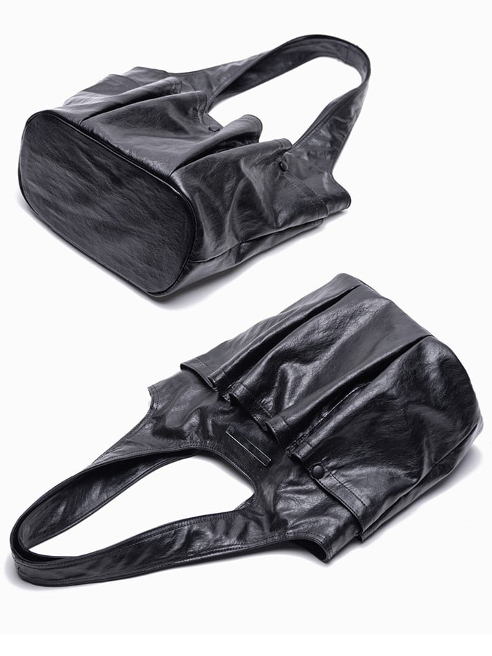 Black Large Capacity Single-Shoulder Tote Bag With Triple Pocket Design