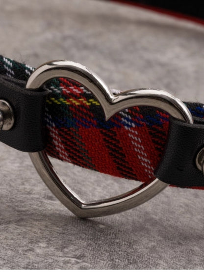 Black And Red Plaid Pattern Heart Buckle With Studs Design KC