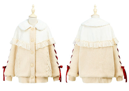 White Cozy Plush Collar Creamy Sweater Winter Cardigan