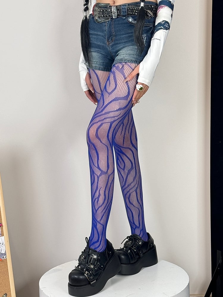 Black/Rose Red/Blue/Red/Purple Gyaru Fashion Zebra-stripe Tights