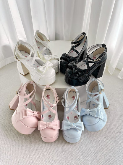 Crisscross Ankle Strap Pink Bow at Top 11cm High Heels