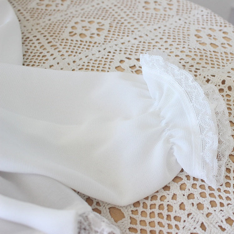 White Bowknot Details Lace Trim Sleeves