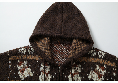 2024 Christmas Black/Brown Mohair Hooded Sweater
