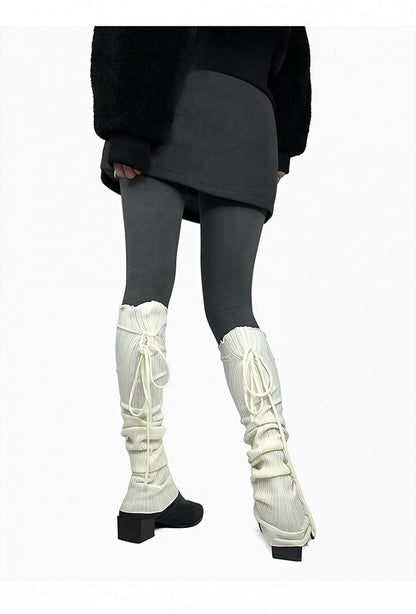 Gray/Beige/Brown/Black Self-tie Straps Leg Warmers
