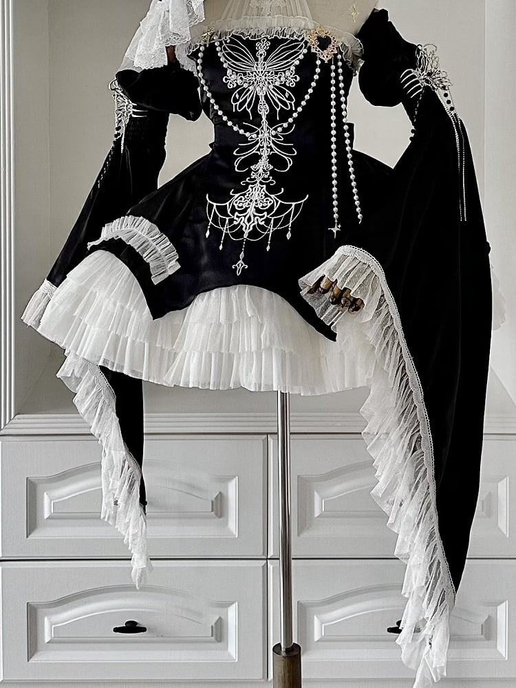 Black / Red / Blue Wide Bell Sleeves