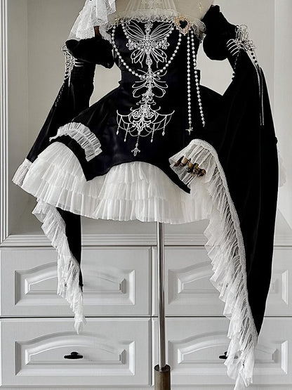 Black / Red / Blue Wide Bell Sleeves