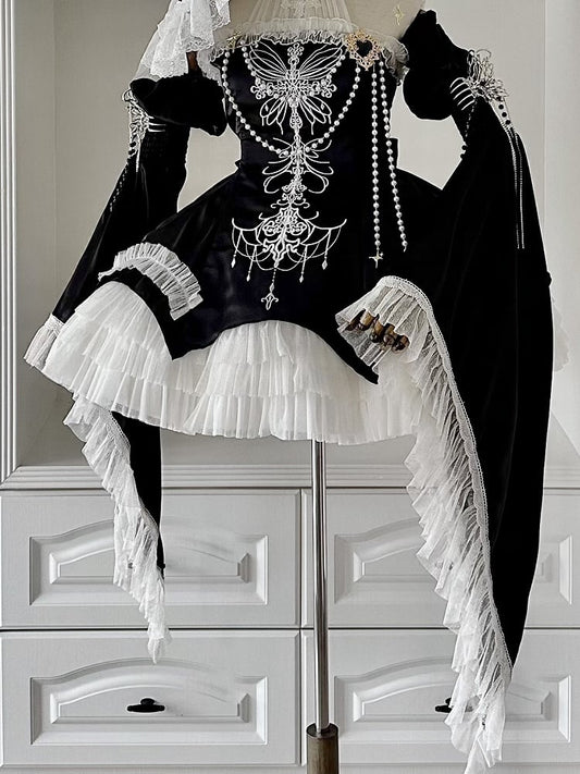 Black / Red / Blue Wide Bell Sleeves