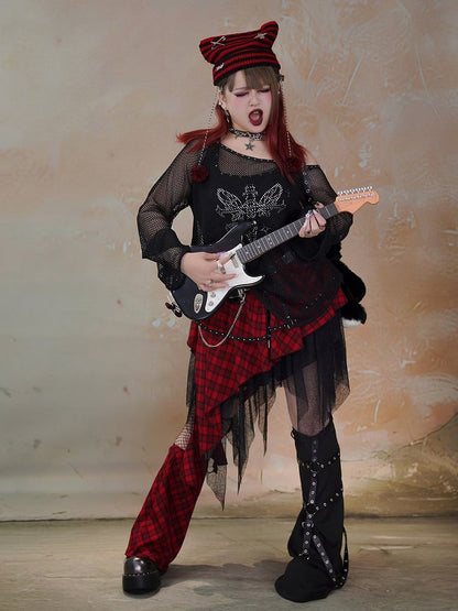 Plus Size Black Punk Fishnet Long Sleeves Top