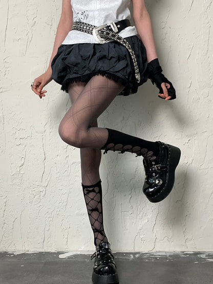 Black Y2K Cut-out Design Bowknot Details Underknee Stockings