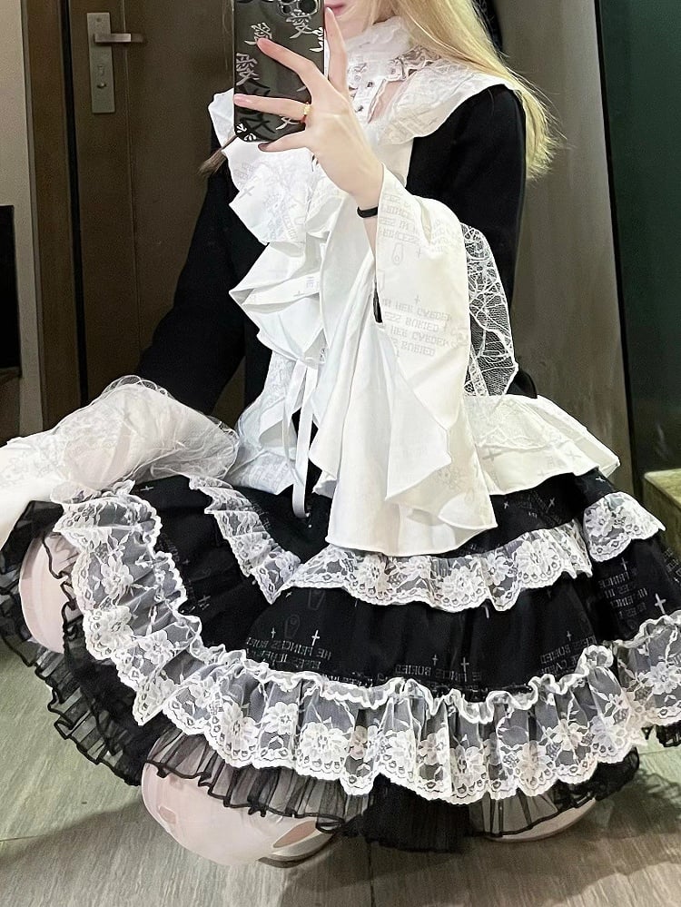 Detachable Bunny Ears Black Punk Tiered Skirt with Undies