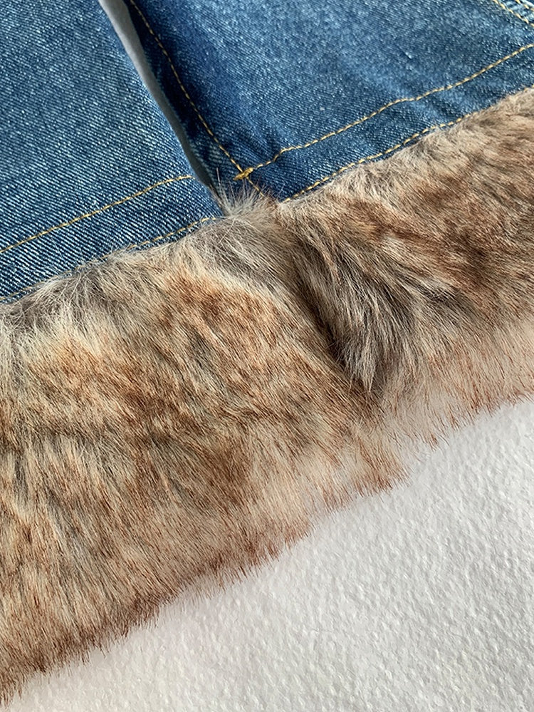 Blue Buckle Straps Flared Denim Leg Warmers