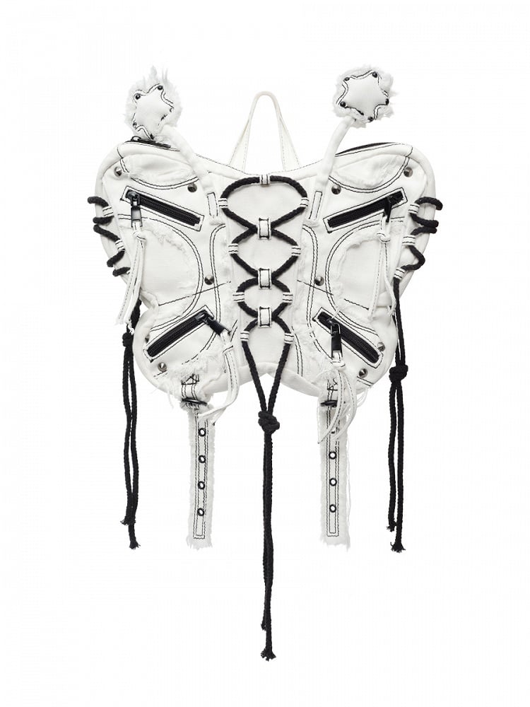 White Butterfly Frayed Hem Denim Bag