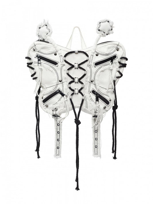 White Butterfly Frayed Hem Denim Bag