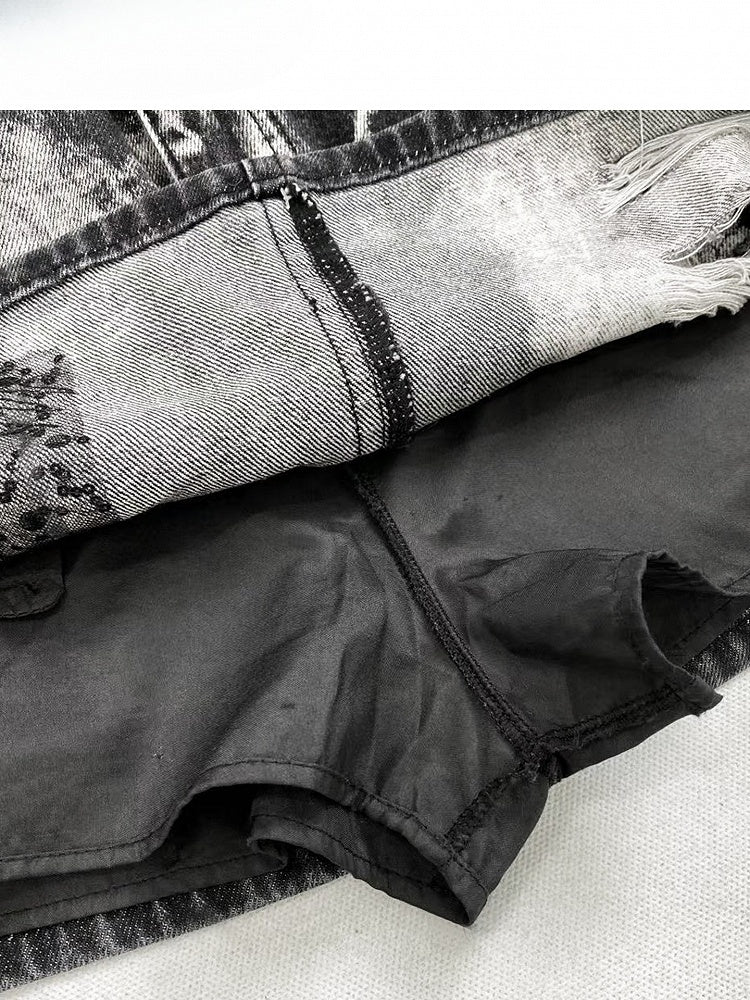 Black Y2K Tie Dye Design Distressed Holes Details Skirt