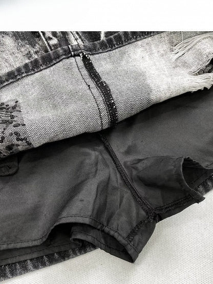 Black Y2K Tie Dye Design Distressed Holes Details Skirt