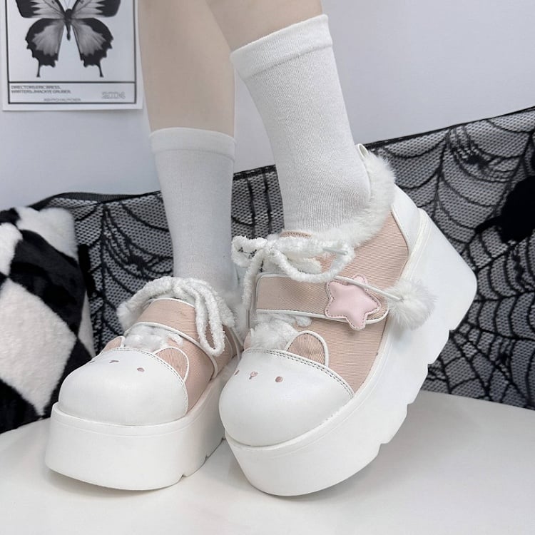 Y2K Pink & White Regular/Thicken Version Platform Canvas Sneakers