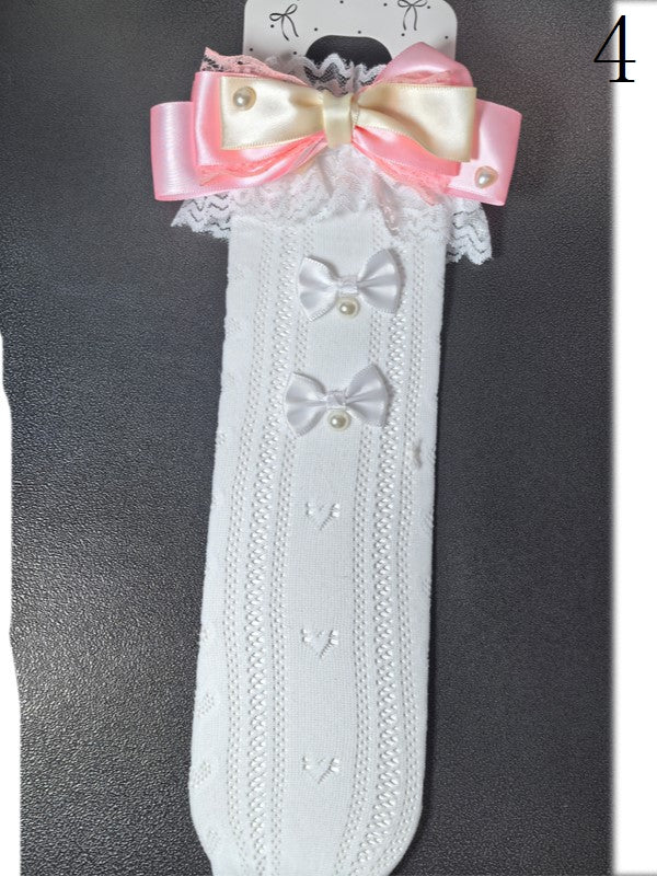 14 Options Black/White Lolita Calf Socks With Bowknot Details And White Lace Cuffs